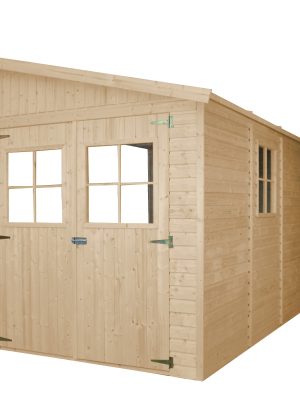 Medinis sodo namelis Timbela M340 su grindimis - A243 x 416 x 216 cm / 8 m2