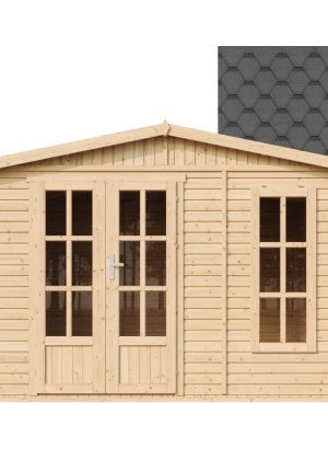 Sodo biuras Timbela M334FB+H334FBBLACK su grindimis ir čerpėmis - A232 x 332 x 222 cm / 6 m2