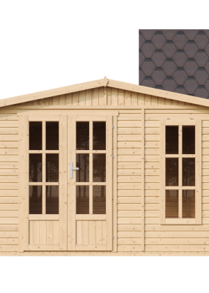 Sodo biuras Timbela M334FB+H334FBBROWN su grindimis ir čerpėmis - A232 x 332 x 222 cm / 6 m2