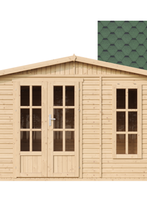 Sodo biuras Timbela M334FB+H334FBGREEN su grindimis ir čerpėmis - A232 x 332 x 222 cm / 6 m2